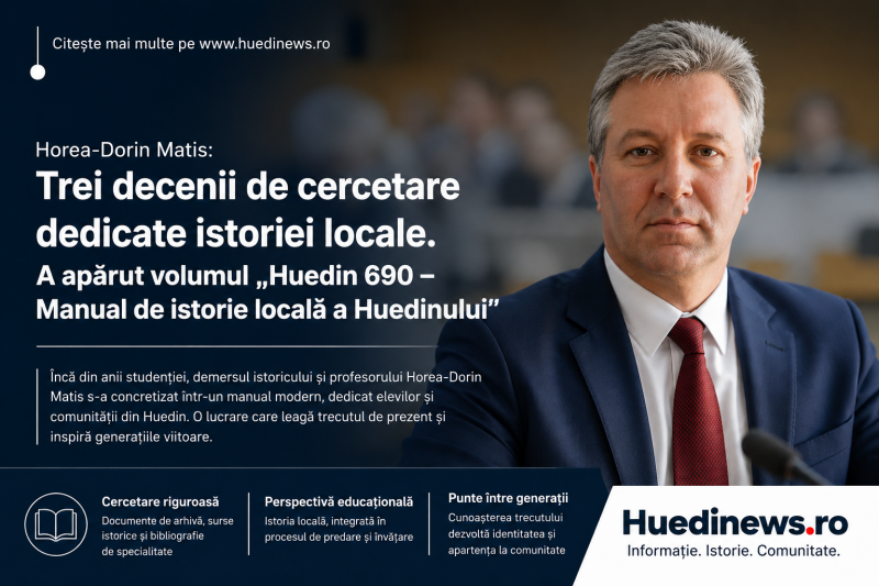 Horea-Dorin Matis și aproape trei decenii de cercetare dedicate trecutului local. Povestea apariției volumului „Huedin 690 – Manual de istorie locală a Huedinului”